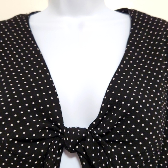Polka Dot Tie Front Top - Picture 2 of 10